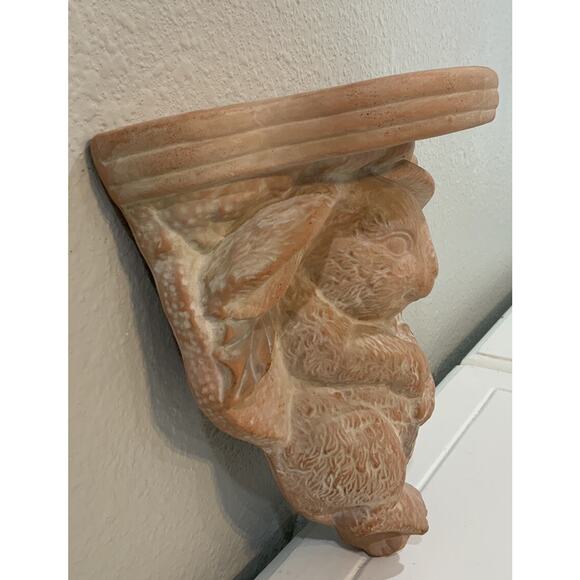 Vtg Terracotta Peach Bunny Rabbit Floral Botanical Spring Wall Shelf Sconce - Picture 3 of 8